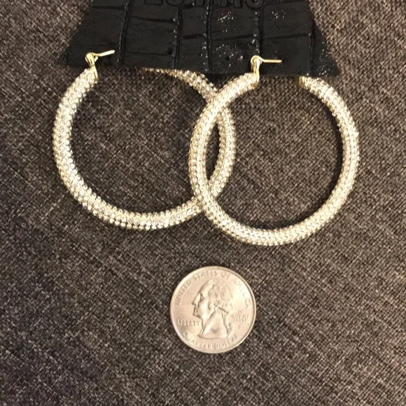 NEW Luv AJ Pave Amalfi Hoop Crystal Gold Rhinestone Earrings - Picture 4 of 4